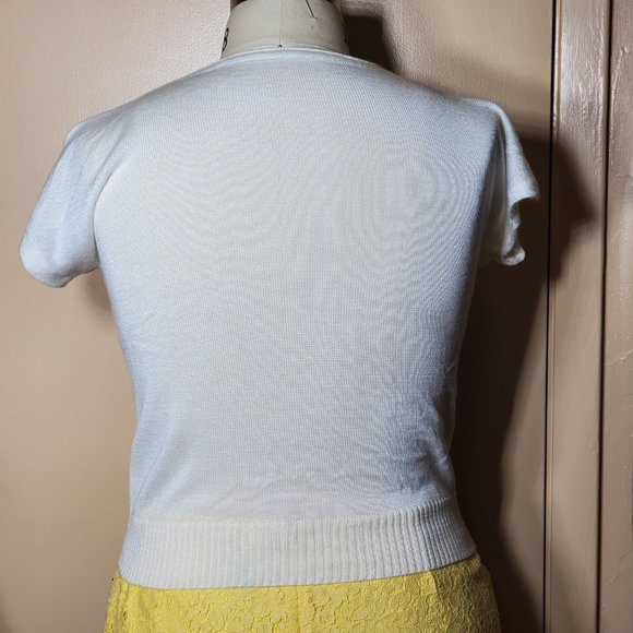 Vintage West German Knit Sweater Top - Waist Length - White  - Cap Sleeves - Picture 12 of 14